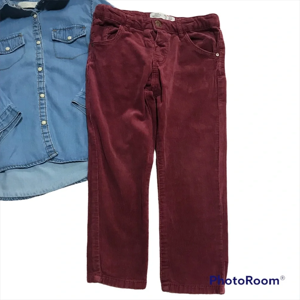 Zara BabyGirl chambray top and Zara velvet pants  outfit 2-3 y GUC